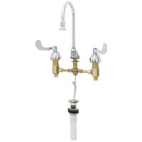 T&S B-0868-04 Deck Mounted Medical Lavatory Faucet with 5 1/2" Rigid Gooseneck, Pop Up Drain, 4" Wrist Action Handles, 8" Adjustable Centers, and Rosespray ADA Compliant