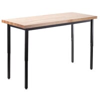 National Public Seating Adjustable Height Black Frame Heavy-Duty Utility Table with Maple Butcher Block Top