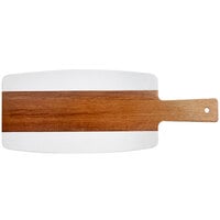 Acopa 11 1/2" x 6" Acacia Wood and Marble Serving Board with 4 1/2" Handle