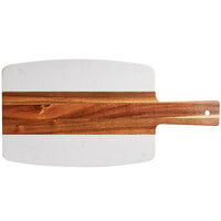 Acopa 10 1/2" x 7 1/2" Acacia Wood and Marble Serving Board with 4 1/2" Handle