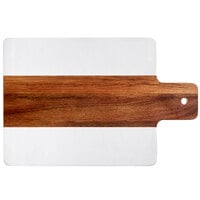 Acopa 9 inch x 7 1/2 inch Acacia Wood and Marble Serving Board with 2 1/2 inch Handle