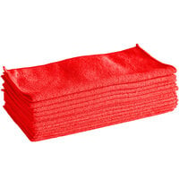 Lavex 12" x 12" Red Microfiber General Purpose Cloth - 12/Pack
