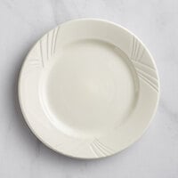 Acopa Swell 9 3/4" Ivory (American White) Embossed Wide Rim Stoneware Plate - 24/Case