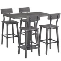 Lancaster Table & Seating Industrial 30" x 48" Antique Slate Gray Solid Wood Live Edge Bar Height Table with 4 Bar Stools