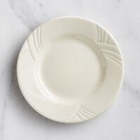 Acopa Swell 7 1/4" Ivory (American White) Embossed Wide Rim Stoneware Plate - 36/Case