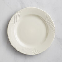 Acopa Swell 10 1/2" Ivory (American White) Embossed Wide Rim Stoneware Plate - 12/Case