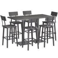 Lancaster Table & Seating Industrial 30" x 60" Antique Slate Gray Solid Wood Live Edge Bar Height Table with 6 Bar Stools