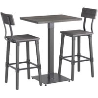 Lancaster Table & Seating Industrial 24" x 30" Antique Slate Gray Solid Wood Live Edge Bar Height Table with 2 Bar Stools