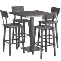 Lancaster Table & Seating Industrial 36" Square Antique Slate Gray Solid Wood Live Edge Bar Height Table with 4 Bar Stools