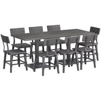 Lancaster Table & Seating Industrial 30" x 72" Antique Slate Gray Solid Wood Live Edge Standard Height Table with 8 Chairs