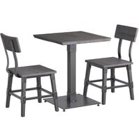 Lancaster Table & Seating Industrial 24" Square Antique Slate Gray Solid Wood Live Edge Standard Height Table with 2 Chairs