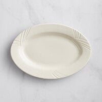 Acopa Swell 11 3/4" x 8 1/4" Ivory (American White) Embossed Wide Rim Oval Stoneware Platter - 12/Case