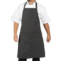 Uncommon Chef 3018 Gray Triple Pinstripe Customizable Poly-Cotton Butcher Bib Apron with 2 Pockets - 34" x 23"