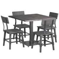 Lancaster Table & Seating Industrial 36" Square Antique Slate Gray Solid Wood Live Edge Standard Height Table with 4 Chairs