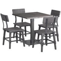 Lancaster Table & Seating Industrial 30" Square Antique Slate Gray Solid Wood Live Edge Standard Height Table with 4 Chairs