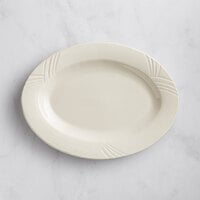 Acopa Swell 13 7/8" x 10 1/2" Ivory (American White) Embossed Wide Rim Oval Stoneware Platter - 12/Case