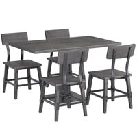 Lancaster Table & Seating Industrial 30" x 48" Antique Slate Gray Solid Wood Live Edge Standard Height Table with 4 Chairs