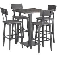 Lancaster Table & Seating Industrial 30" Square Antique Slate Gray Solid Wood Live Edge Bar Height Table with 4 Bar Stools