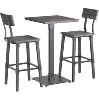 Lancaster Table & Seating Industrial 24" Square Antique Slate Gray Solid Wood Live Edge Bar Height Table with 2 Bar Stools