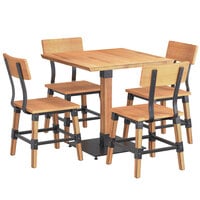 Lancaster Table & Seating Industrial 30" Square Antique Natural Solid Wood Live Edge Standard Height Table with 4 Chairs