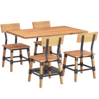 Lancaster Table & Seating Industrial 30" x 48" Antique Natural Solid Wood Live Edge Standard Height Table with 4 Chairs