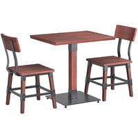 Lancaster Table & Seating Industrial 24" x 30" Mahogany Solid Wood Live Edge Standard Height Table with 2 Chairs
