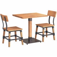 Lancaster Table & Seating Industrial 24" x 30" Antique Natural Solid Wood Live Edge Standard Height Table with 2 Chairs