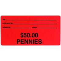 Controltek USA 550000 2" x 4" Red Self-Adhesive $50 Pennies Labels - 100/Box
