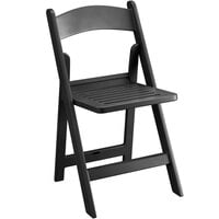 Lancaster Table & Seating Black Resin Folding Chair with Slatted Seat