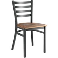 Lancaster Table & Seating Black Finish Ladder Back Chair with Vintage Wood Seat - Detached