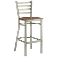 Lancaster Table & Seating Clear Coat Finish Ladder Back Bar Stool with Vintage Wood Seat - Assembled