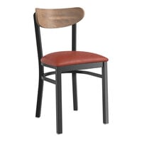 Lancaster Table & Seating Boomerang Series Black Finish Chair with Burgundy Vinyl Seat and Vintage Wood Back