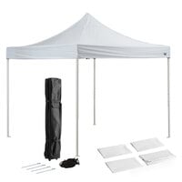 Backyard Pro Courtyard Series 10' x 10' White Straight Leg Steel Instant Pop Up Canopy Tent Deluxe Kit with 4 Side Walls