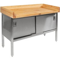 John Boos & Co. EBSW7R43-30120 Wood Top Enclosed Base Sliding Door Baker's Table with Stainless Steel Base - 30" x 120"