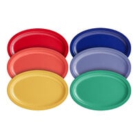 Acopa Foundations 12 3/4" x 8 1/2" Assorted Colors Narrow Rim Melamine Oval Platters - 72/Case