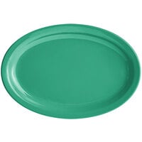 Acopa Foundations 11 1/2" x 8" Green Narrow Rim Melamine Oval Platter - 12/Case