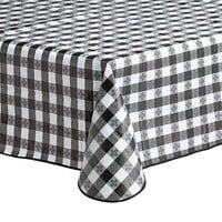 Choice 52" Black Textured Gingham Vinyl Table Cover with Umbrella Opening and Flannel Back