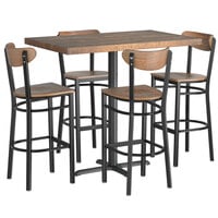 Lancaster Table & Seating 30" x 48" Bar Height Wood Vintage Butcher Block Table with 4 Boomerang Chairs