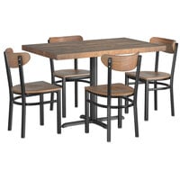 Lancaster Table & Seating 30" x 48" Standard Height Wood Vintage Butcher Block Table with 4 Boomerang Chairs