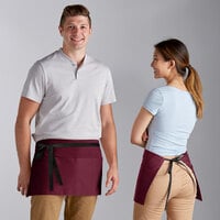 Choice Burgundy Poly-Cotton Waist Apron with Black Webbing and 3 Pockets - 12" x 26"