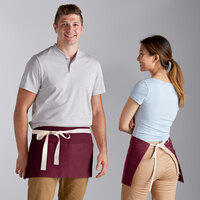 Choice Burgundy Poly-Cotton Waist Apron with Natural Webbing and 3 Pockets - 12" x 26"