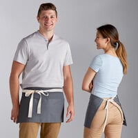 Choice Gray Poly-Cotton Waist Apron with Natural Webbing and 3 Pockets - 12" x 26"