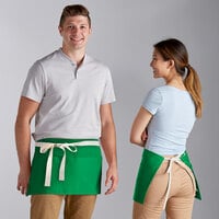 Choice Kelly Green Poly-Cotton Waist Apron with Natural Webbing and 3 Pockets - 12" x 26"