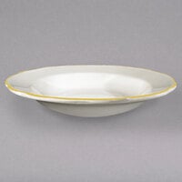 CAC 10 oz. Ivory (American White) Scalloped Edge China Soup Bowl with Gold Band - 24/Case