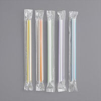 Choice 7 3/4" Multicolor Stripe Extra Wide Pointed Wrapped Boba Straw - 4500/Case