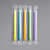 Choice 7 3/4" Neon Extra Wide Pointed Wrapped Boba Straw - 4500/Case