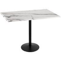 Holland Bar Stool OD214-2242BWOD3048WM 30" x 48" White Marble Laminate Outdoor / Indoor Bar Height Table with Round Base