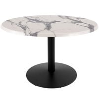 Holland Bar Stool OD214-2230BWOD36RWM 36" Round White Marble Laminate Outdoor / Indoor Standard Height Table with Round Base