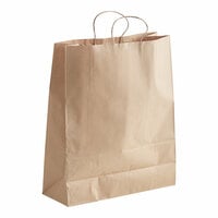 Choice 16 inch x 6 inch x 19 1/4 inch Natural Kraft Paper Customizable Shopping Bag with Handles - 200/Case