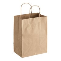 Choice 8 inch x 4 1/2 inch x 10 1/4 inch Natural Kraft Paper Customizable Shopping Bag with Handles - 250/Case